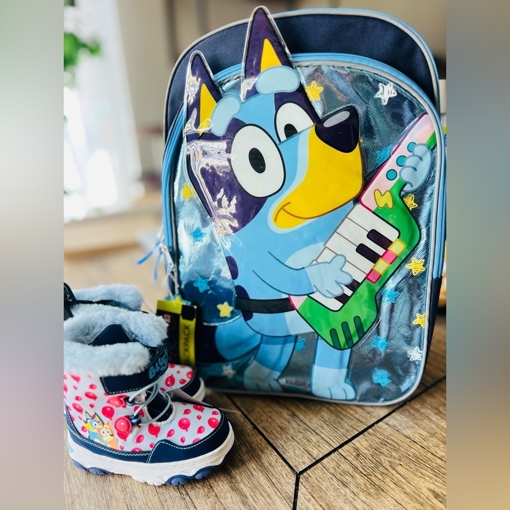 Bluey Rock Star 17" Backpack, & Toddler Kids Winter Boots with Faux Fur Trim 6